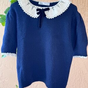Zara Blue Knit with White Lace and Black Bow